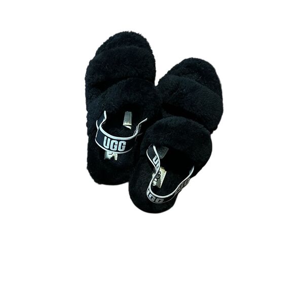 VERY NICE UGG Fluff Oh Yeah Slide black Sheepskin Slipper Shoes Women's Size 9 G - Picture 4 of 10